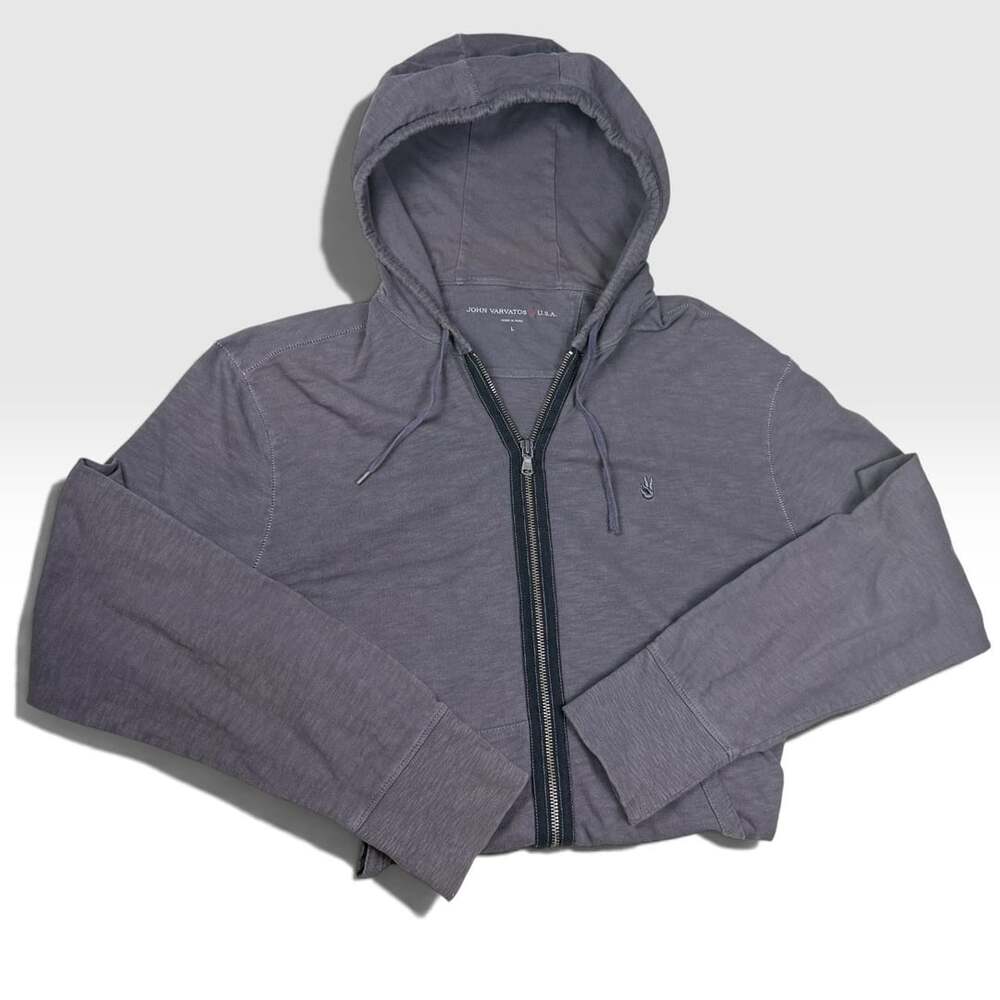 John Varvatos Full Zip Hoodie L Faded Charcoal Slub 100% Cotton